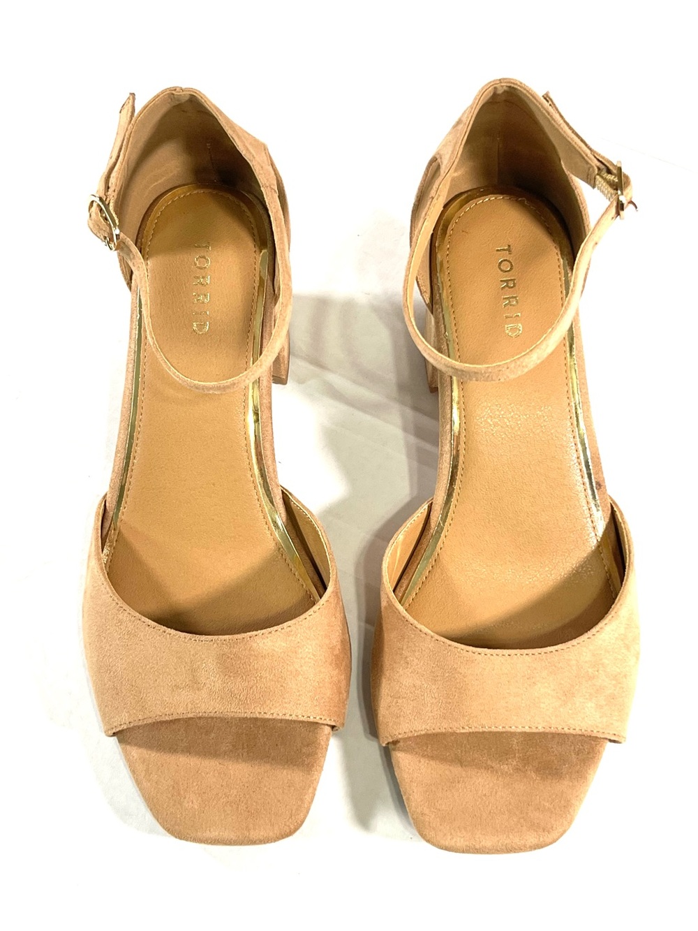 torrid tan suede ankle-strap block heels